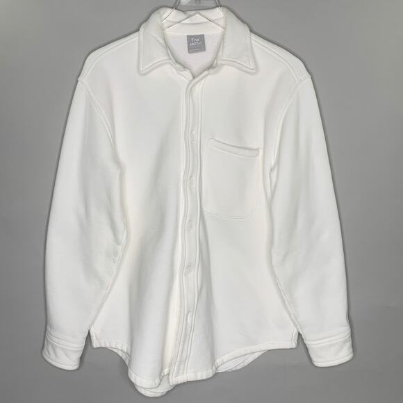 TNA L Womens White Cozy AF Fleece Boyfriend Shirt Oversized Button Front - Picture 1 of 9